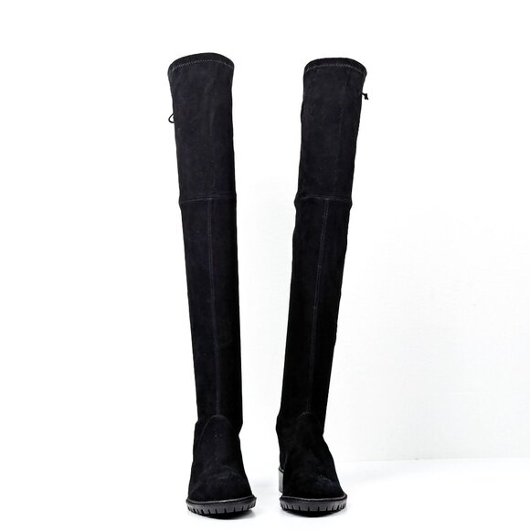 Stuart Weitzman Women City Lug Back Lace Black Suede OTK fashion Boots size 8 - Picture 4 of 9